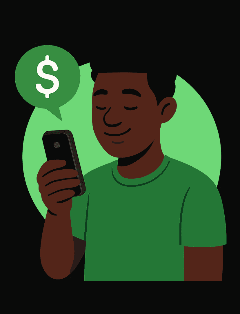 African person using mobile money service